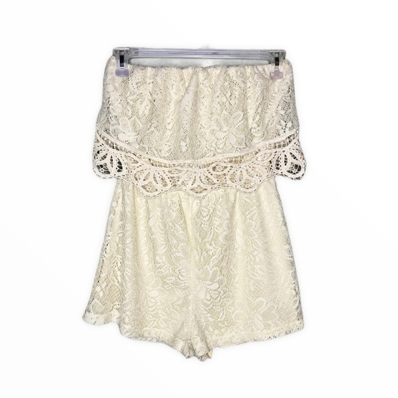 Maurices Lace Overlay Off Shoulder Romper - Picture 1 of 6